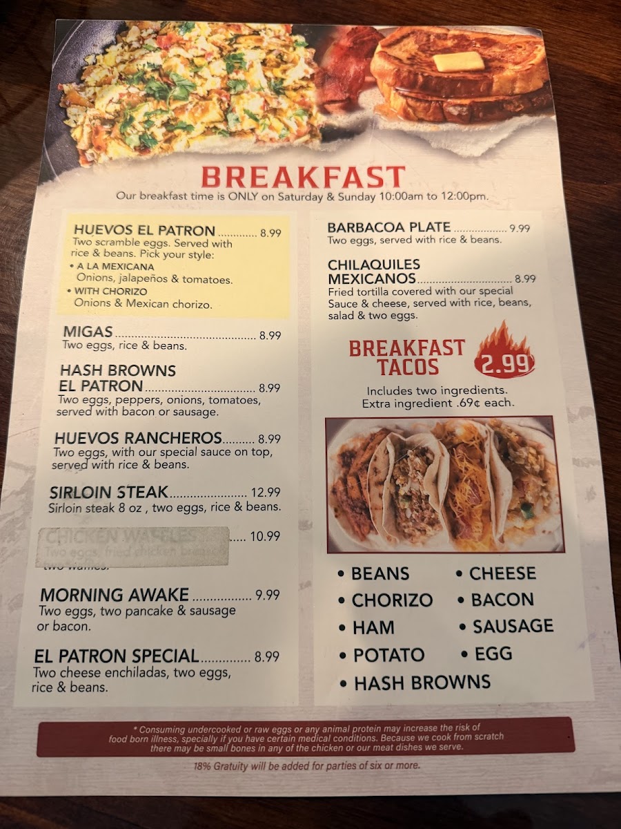 El Patron Bar & Grill Mexican Restaurant Photo Menu 4