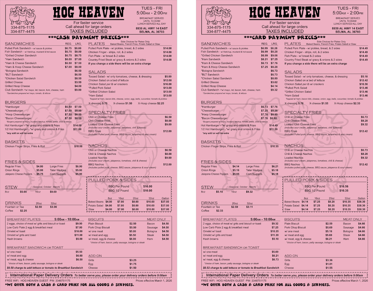 Hog Heaven BBQ Photo Menu 1