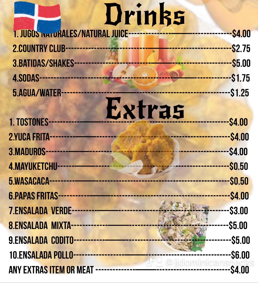 JJ Dominican Snacks Photo Menu 2
