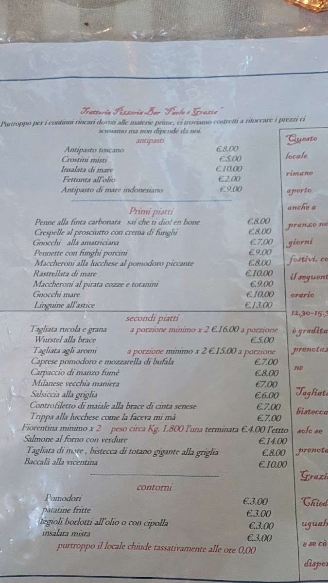 Trattoria Pizzeria Paolo e Grazia Photo Menu 3