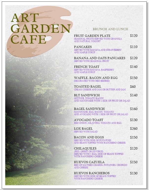 Art Garden Cafe Photo Menu 2