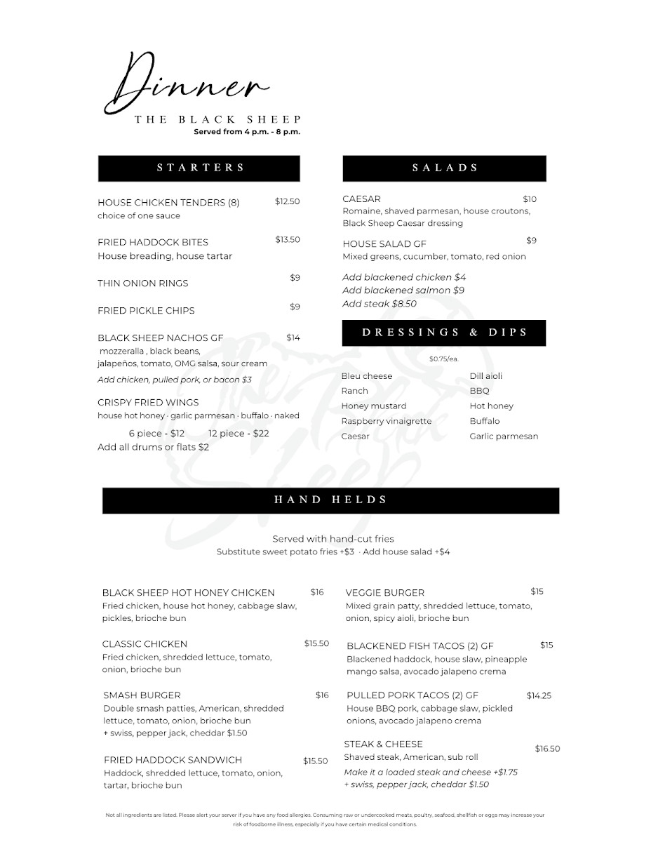 The Black Sheep Restaurant Photo Menu 1