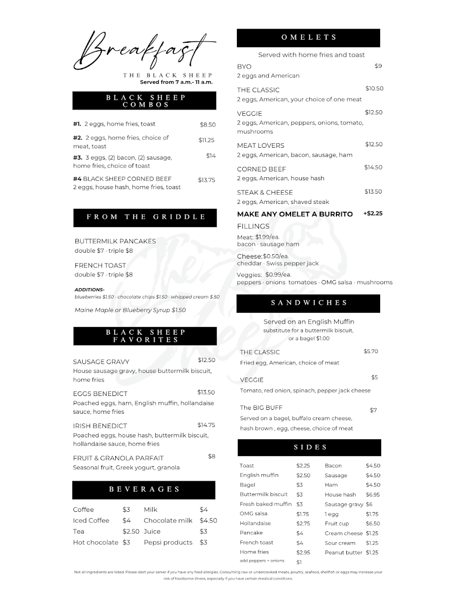 The Black Sheep Restaurant Photo Menu 2