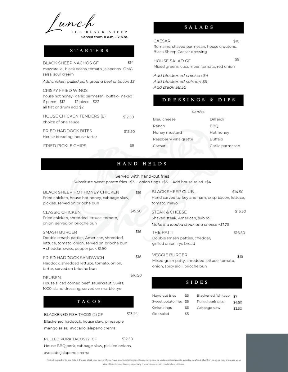 The Black Sheep Restaurant Photo Menu 3
