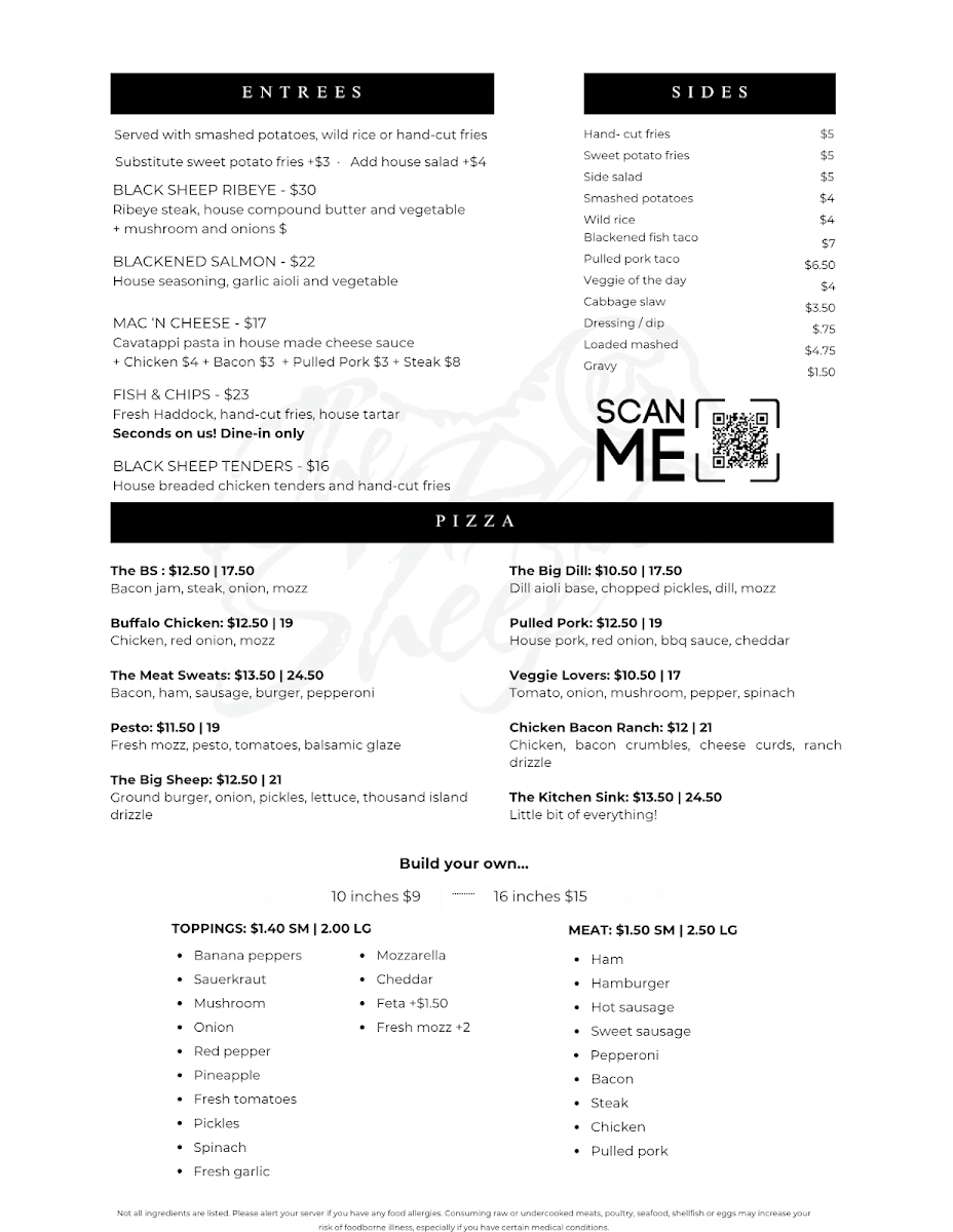 The Black Sheep Restaurant Photo Menu 4