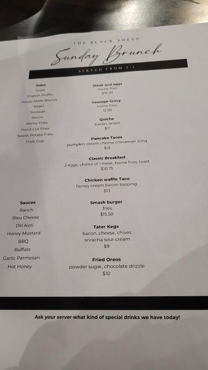 The Black Sheep Restaurant Photo Menu 5