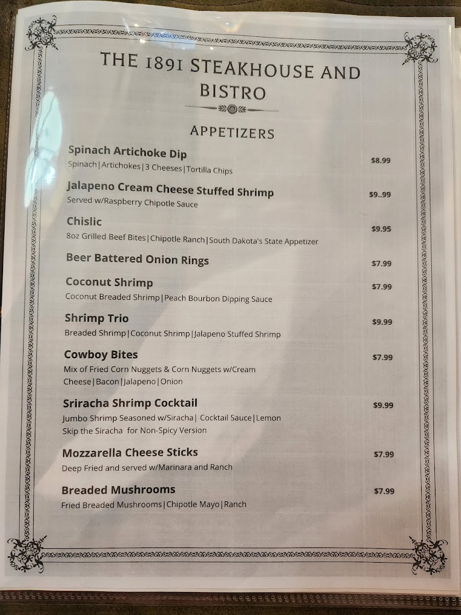 The 1891 Steak house and Bistro Photo Menu 1