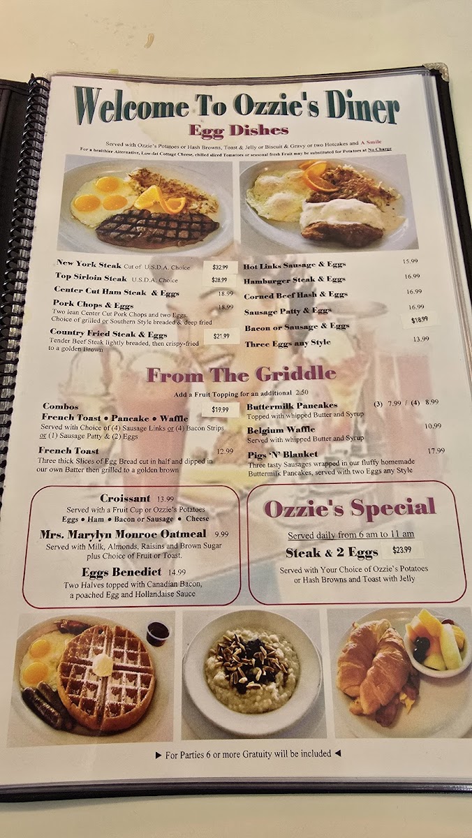 Ozzie's Diner Photo Menu 1