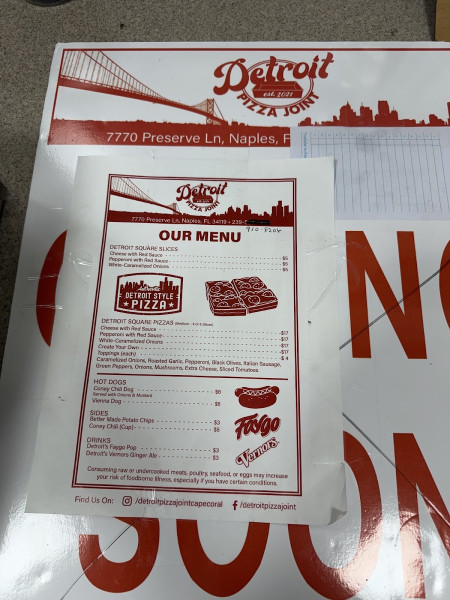 Detroit Pizza Joint Photo Menu 1