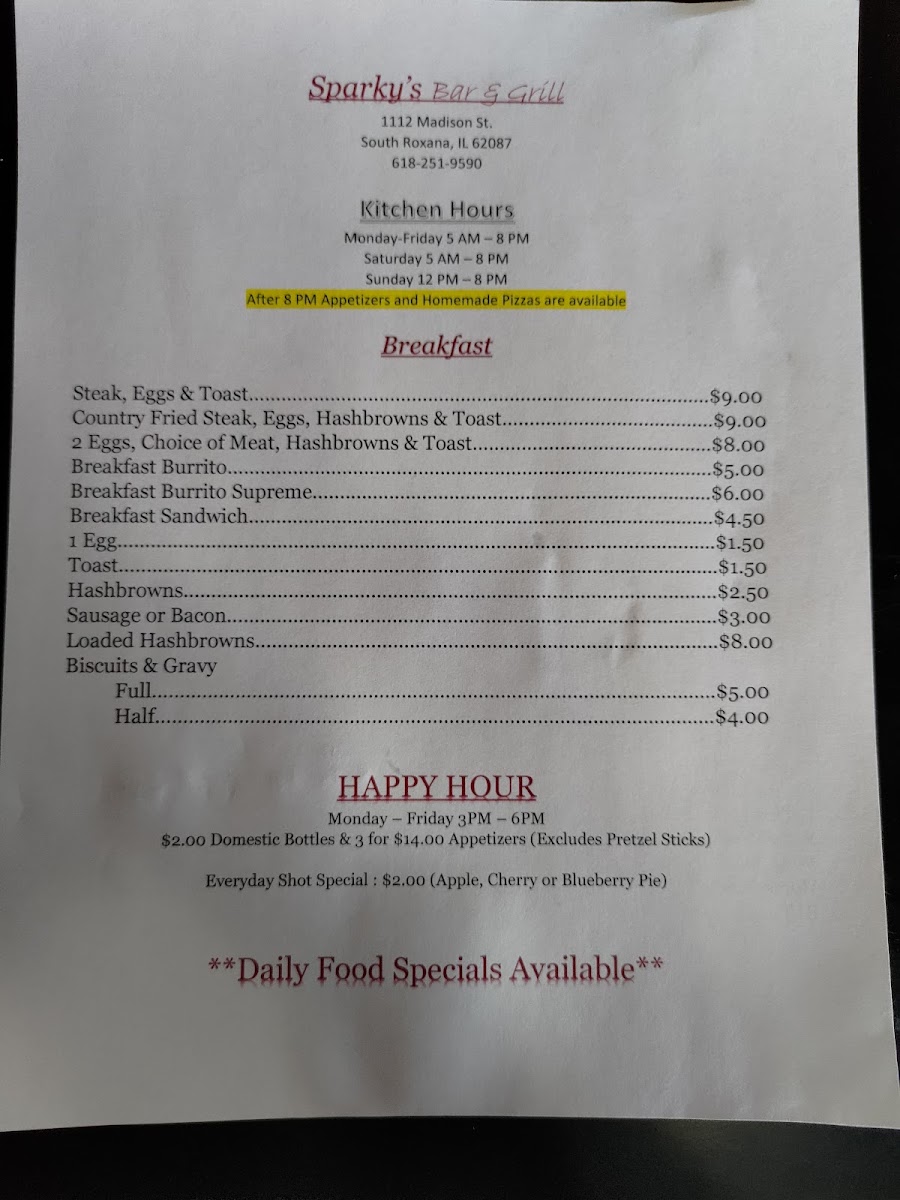 Sparky's Bar & Grill Photo Menu 1