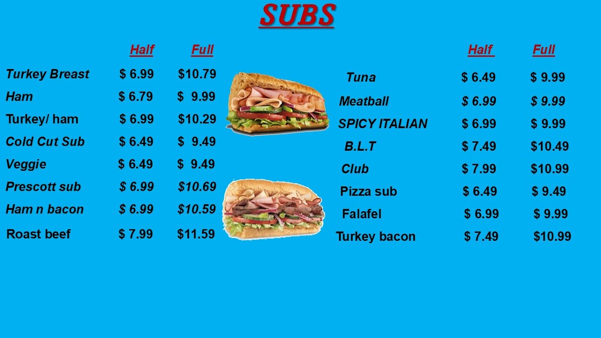 Prescott Sub Shop Photo Menu 2