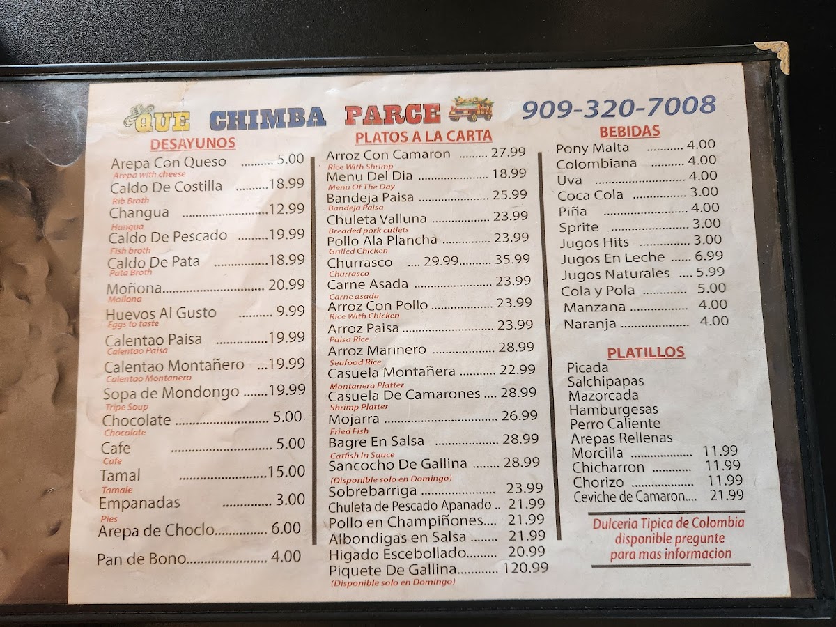 Que Chimba Parce Photo Menu 2
