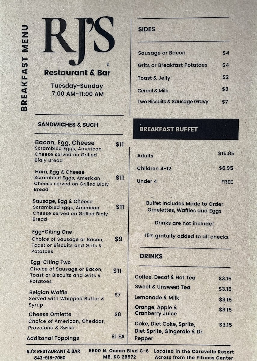 RJ's Restaurant & Bar Photo Menu 1