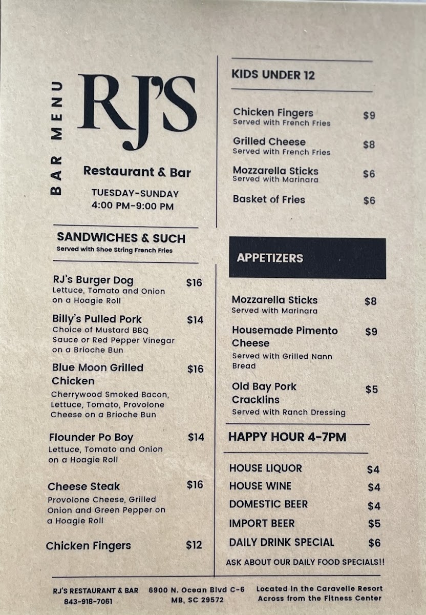 RJ's Restaurant & Bar Photo Menu 2