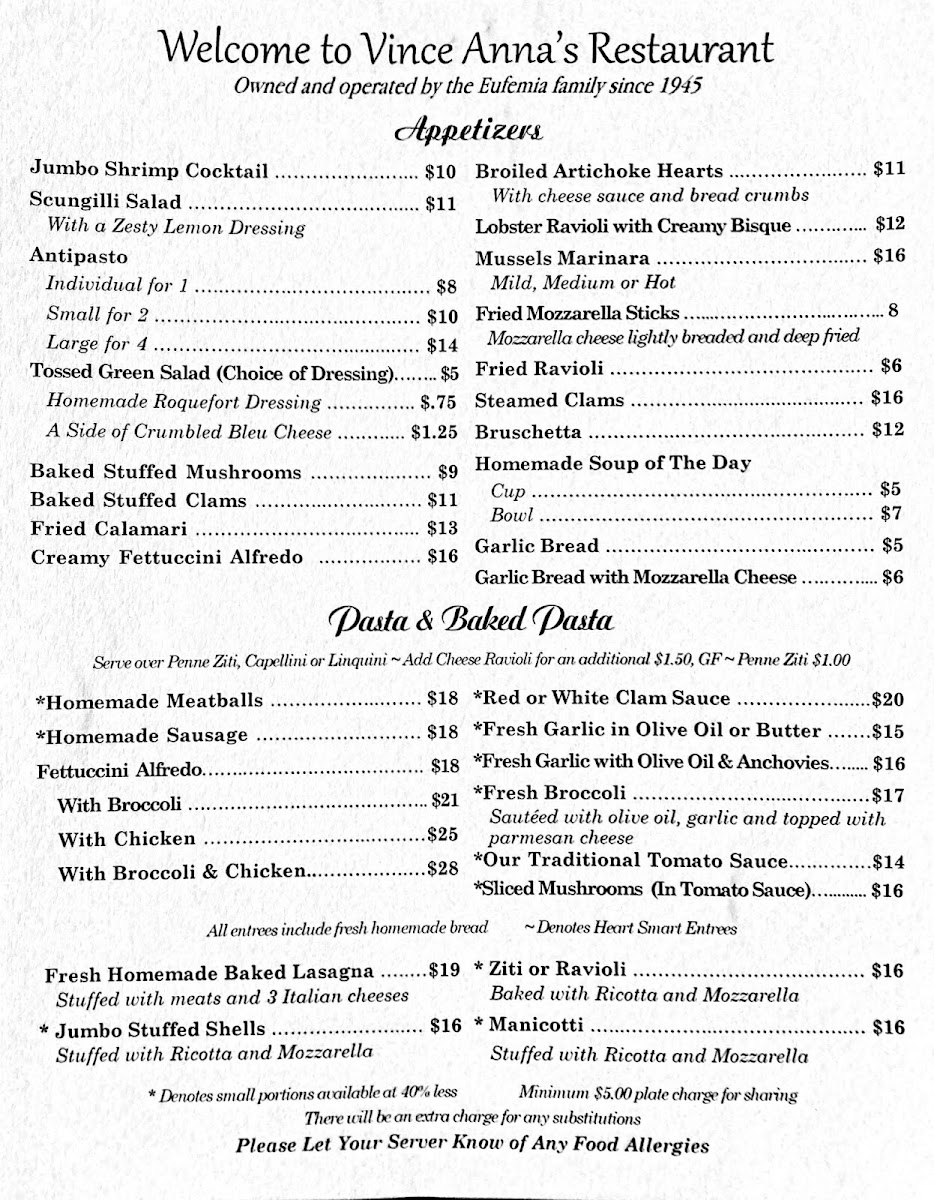 Vince Anna's Restaurant (Reservations Required) Photo Menu 3