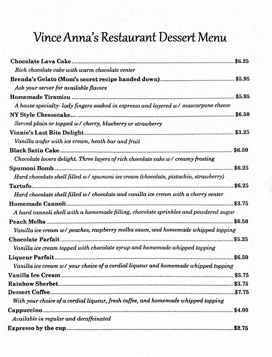 Vince Anna's Restaurant (Reservations Required) Photo Menu 7