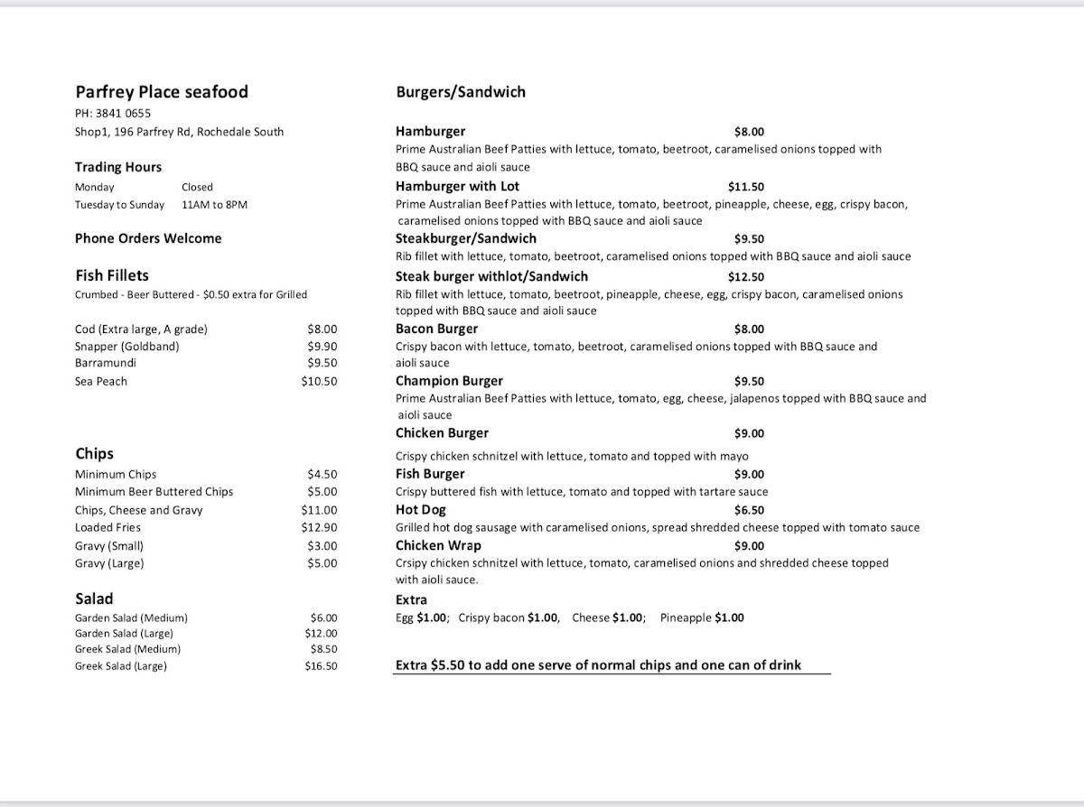 Parfrey Place Seafood Photo Menu 4