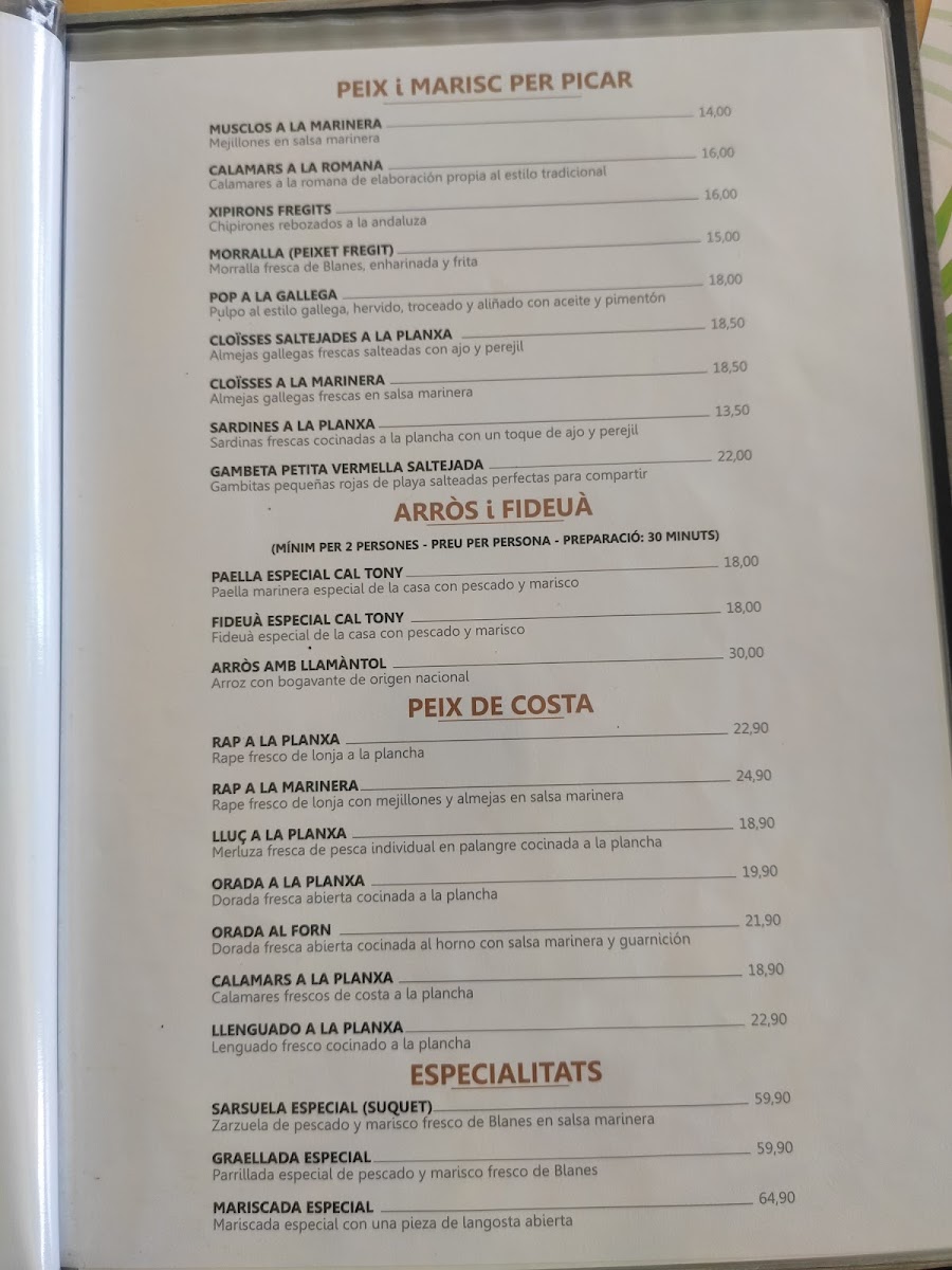 Restaurant Cal Tony Blanes Photo Menu 5