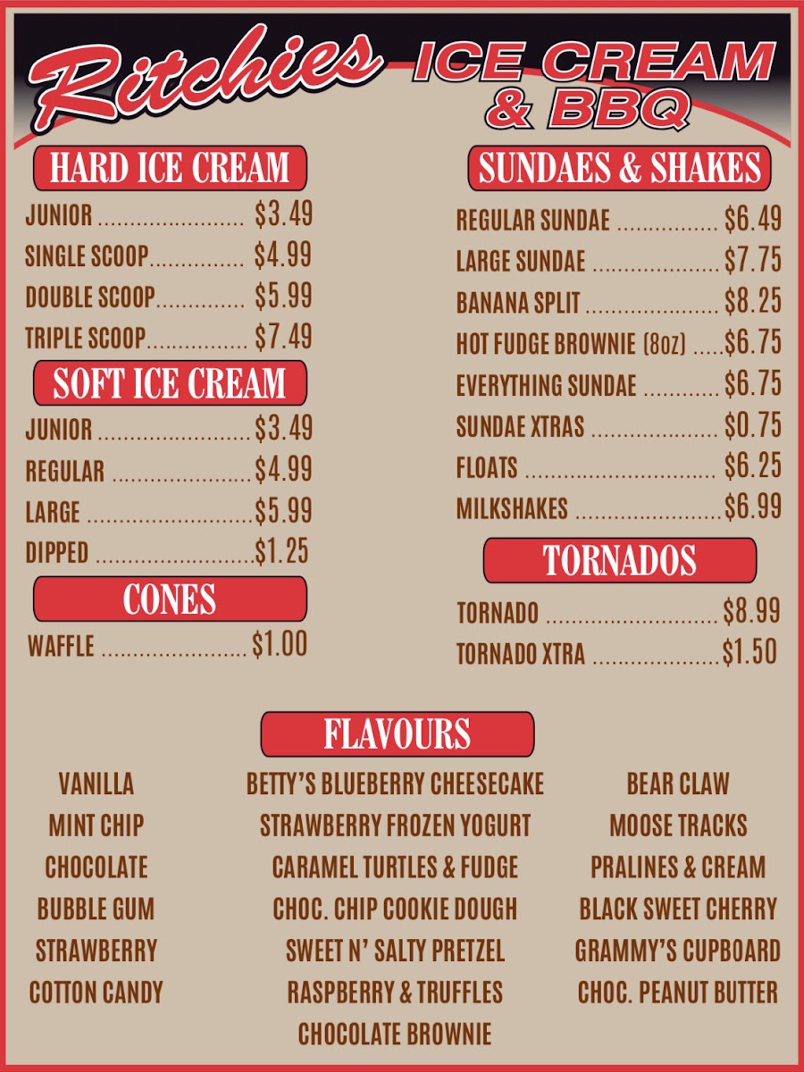 Ritchies Ice Cream & BBQ Photo Menu 1