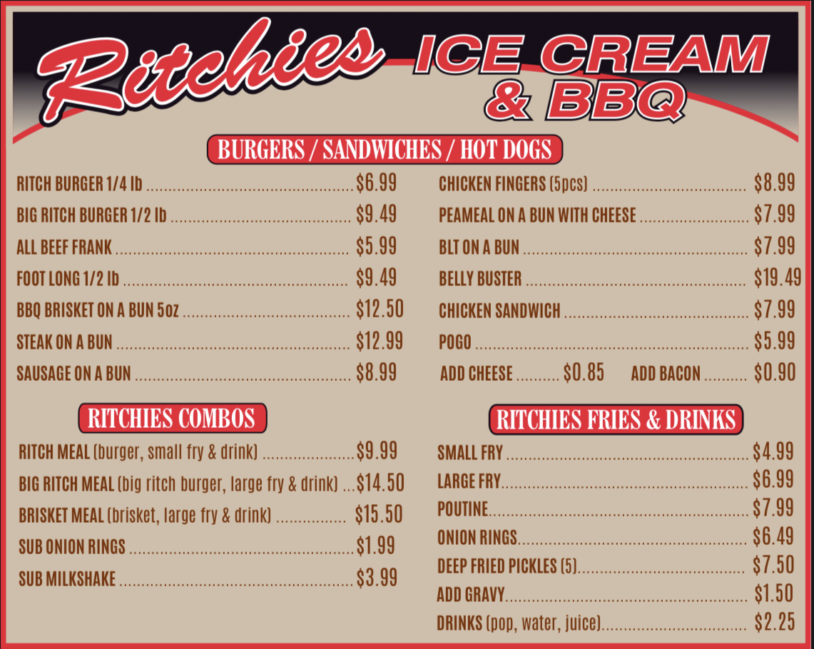 Ritchies Ice Cream & BBQ Photo Menu 2