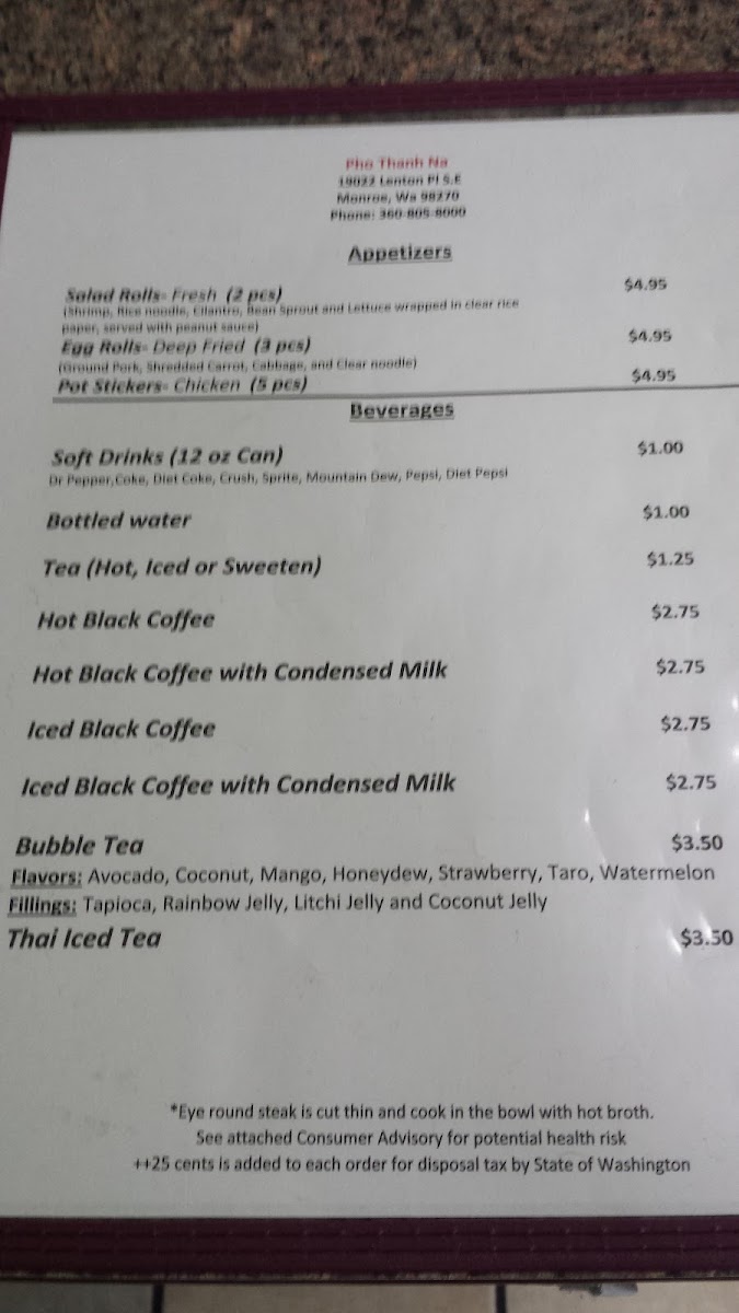 Phở Thanh Na Photo Menu 4