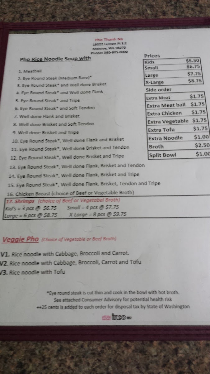 Phở Thanh Na Photo Menu 5