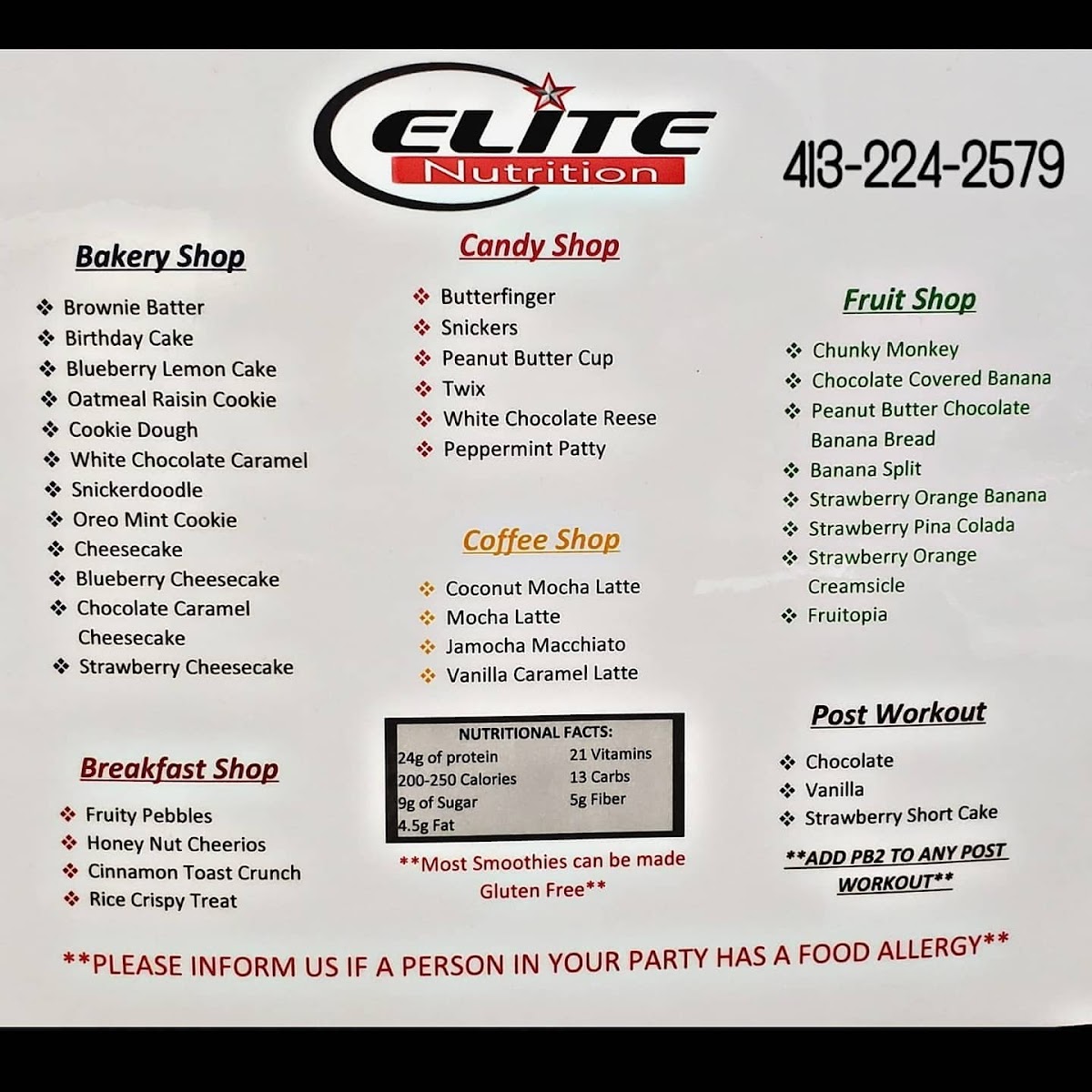 Elite Nutrition Photo Menu 1