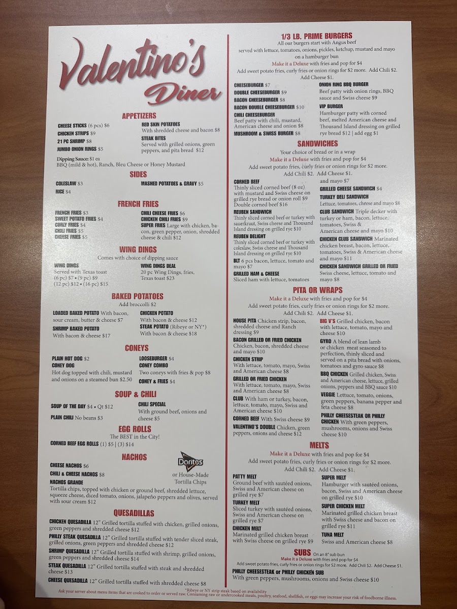 Valentino's Diner Photo Menu 2