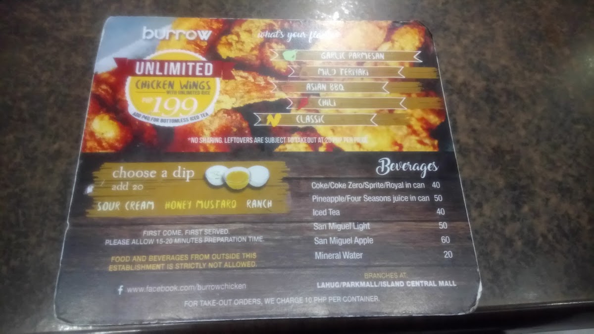 Burrow Unlimited Chicken Wings Photo Menu 1