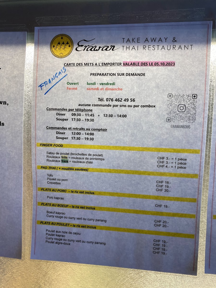 Erawan Take Away Photo Menu 2