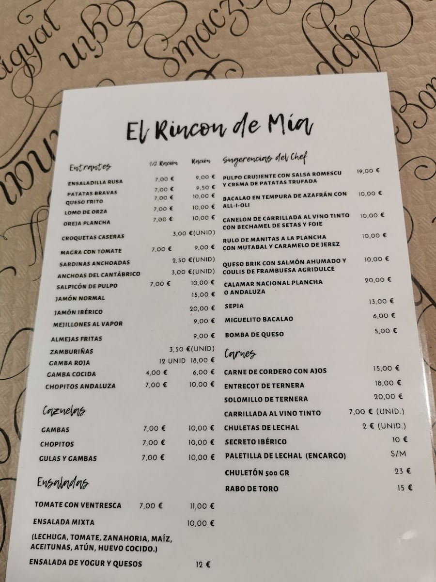 El Rincón de Mía Photo Menu 1