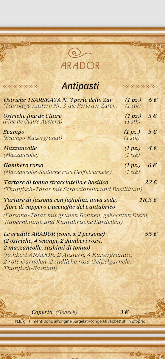 Arador Lignano Photo Menu 1