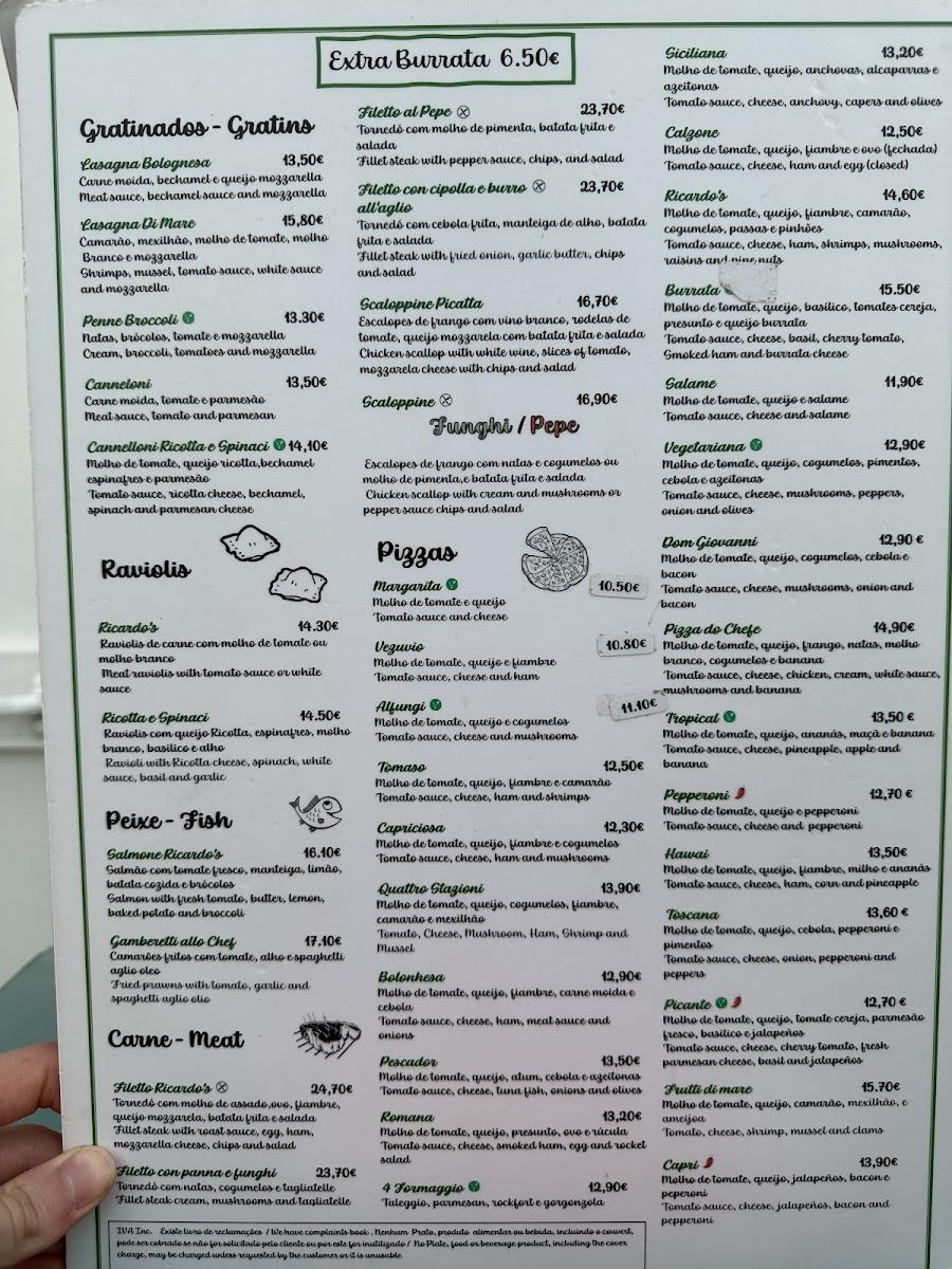 Ricardo's Pizzaria Photo Menu 1