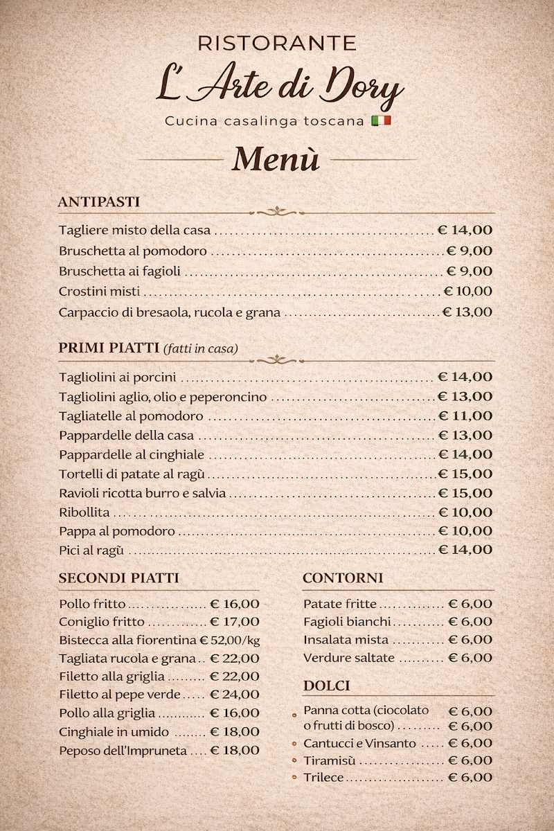 L'Arte di Dory - Cucina Casalinga in Oltrarno Photo Menu 1