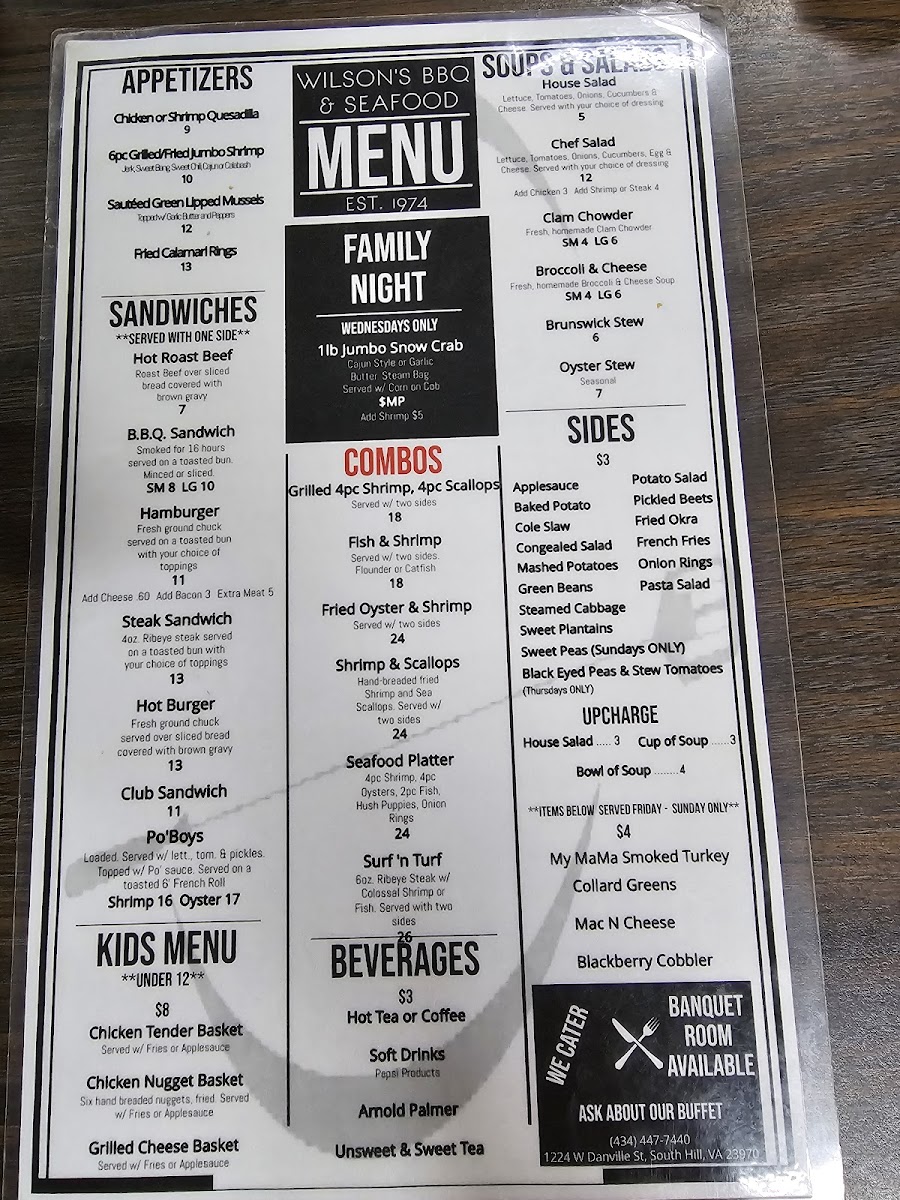 Wilson's BBQ & SeaFood Photo Menu 1