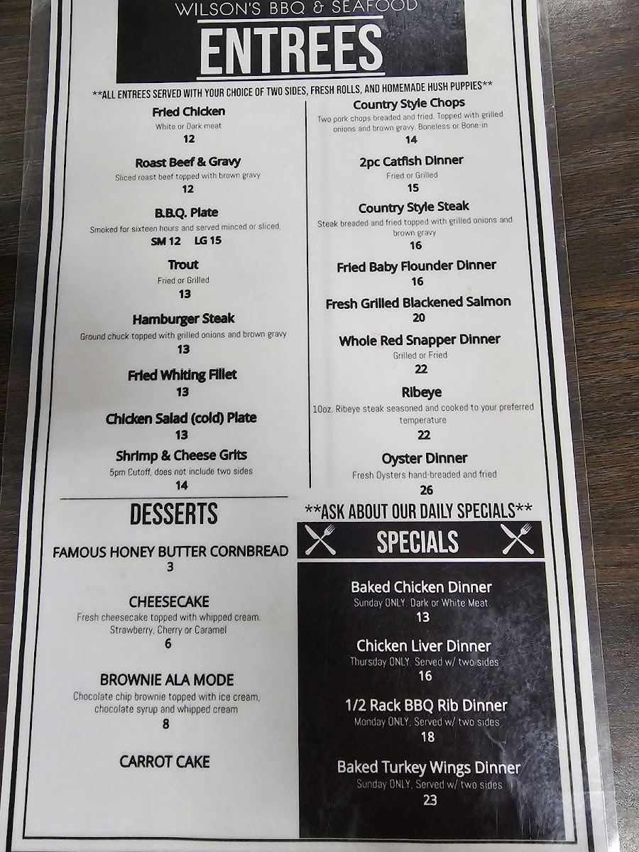 Wilson's BBQ & SeaFood Photo Menu 3
