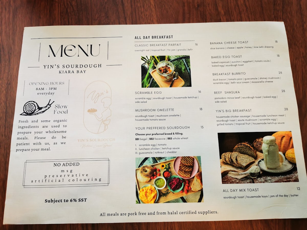 Yin's Sourdough Bakery & Cafe • Kiara Bay Photo Menu 2