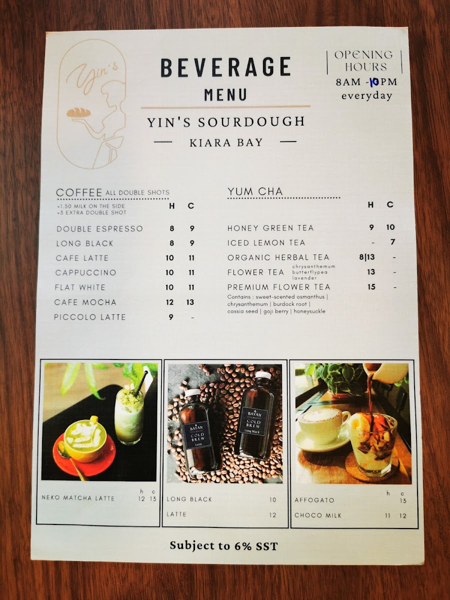 Yin's Sourdough Bakery & Cafe • Kiara Bay Photo Menu 3