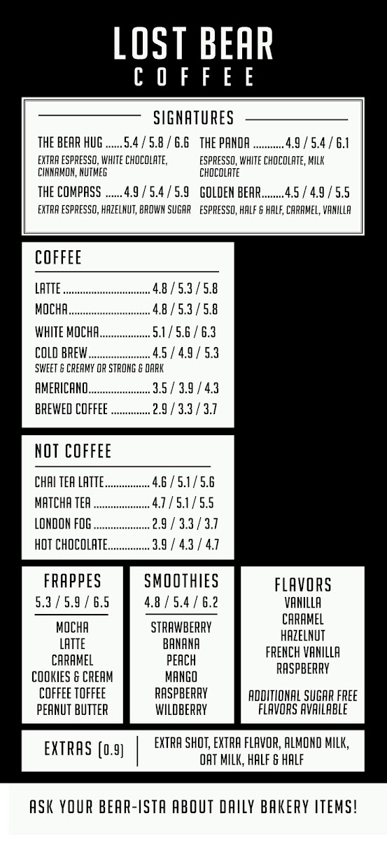 Lost Bear Coffee Photo Menu 1