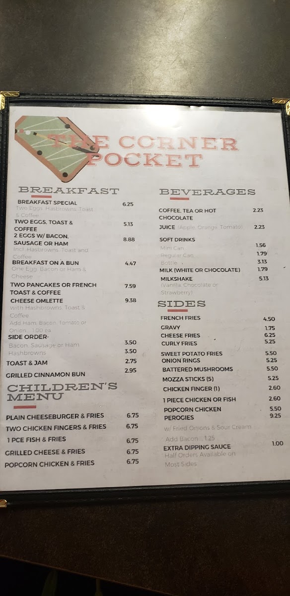 The Corner Pocket Restaurant Photo Menu 2