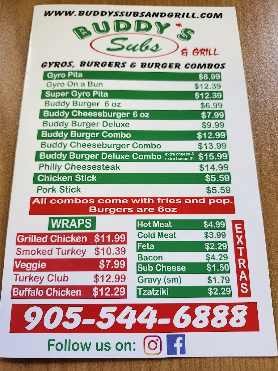 Buddy's Subs Photo Menu 1
