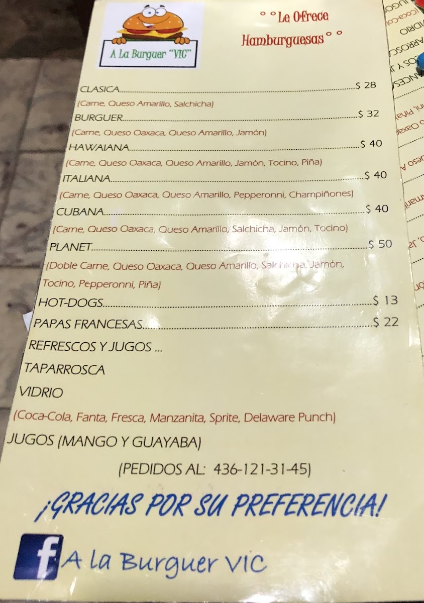A la burguer “VIC” Photo Menu 1