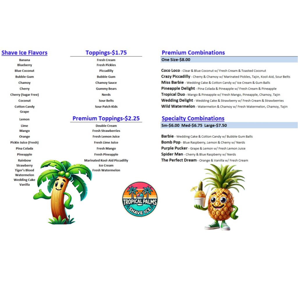 Tropical Palms Shave Ice Photo Menu 1
