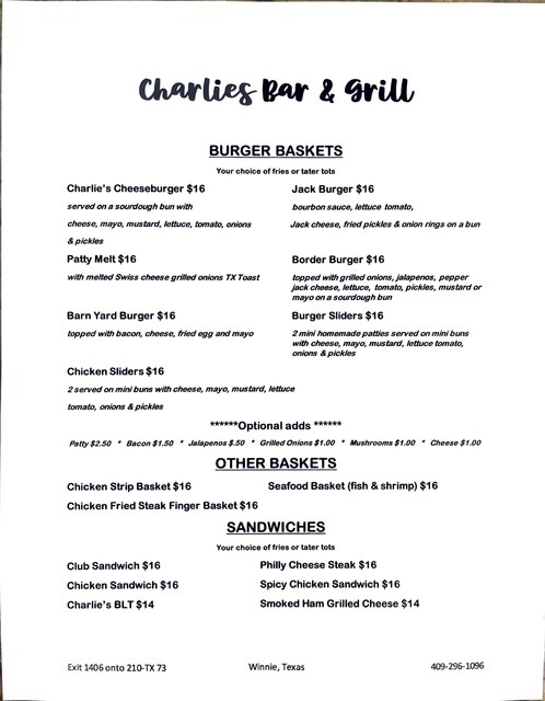 Charlie's Bar and Grill Photo Menu 1