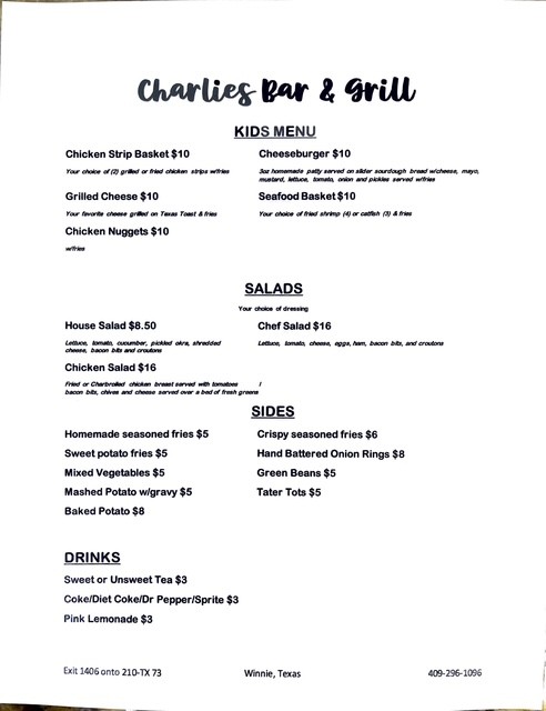 Charlie's Bar and Grill Photo Menu 2