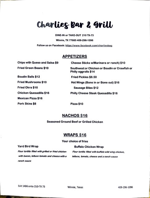 Charlie's Bar and Grill Photo Menu 4