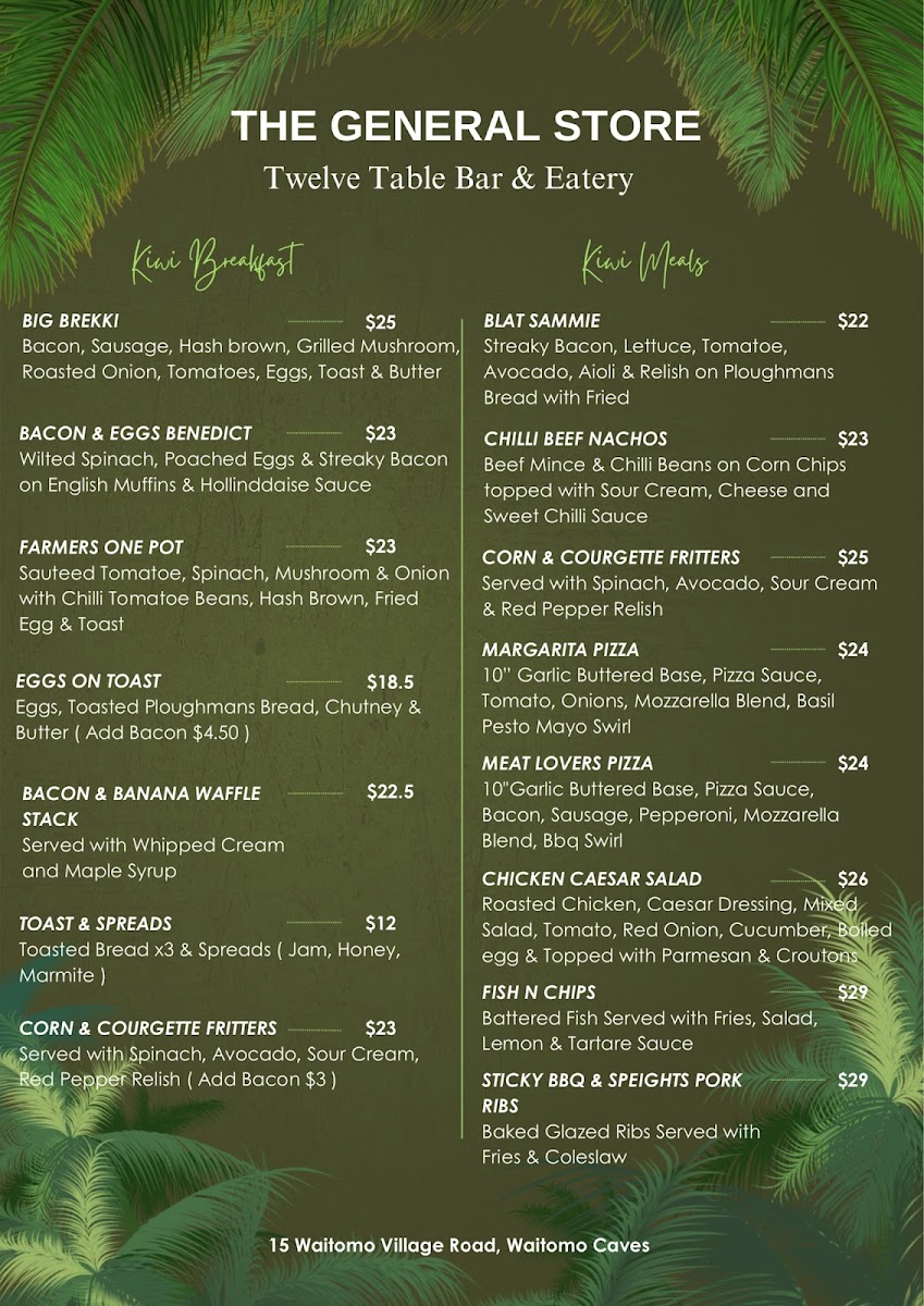 Twelve Table Bar & Eatery Waitomo (The General Store) Photo Menu 1