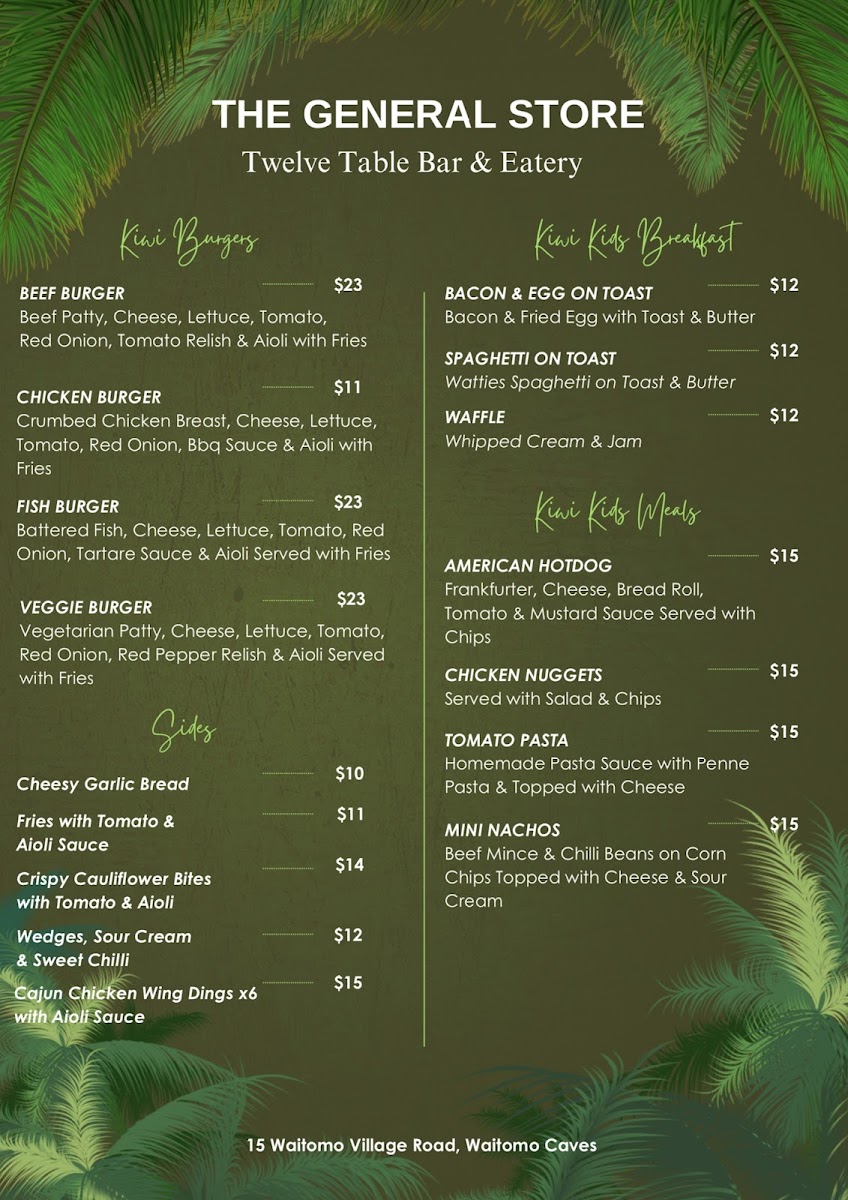 Twelve Table Bar & Eatery Waitomo (The General Store) Photo Menu 2