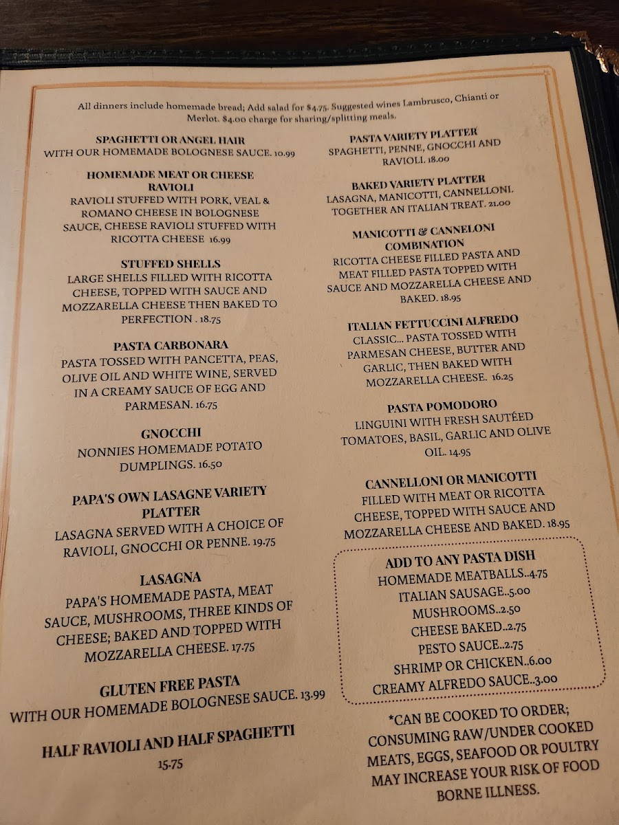 Mama Leone's Italian Restaurant Photo Menu 1