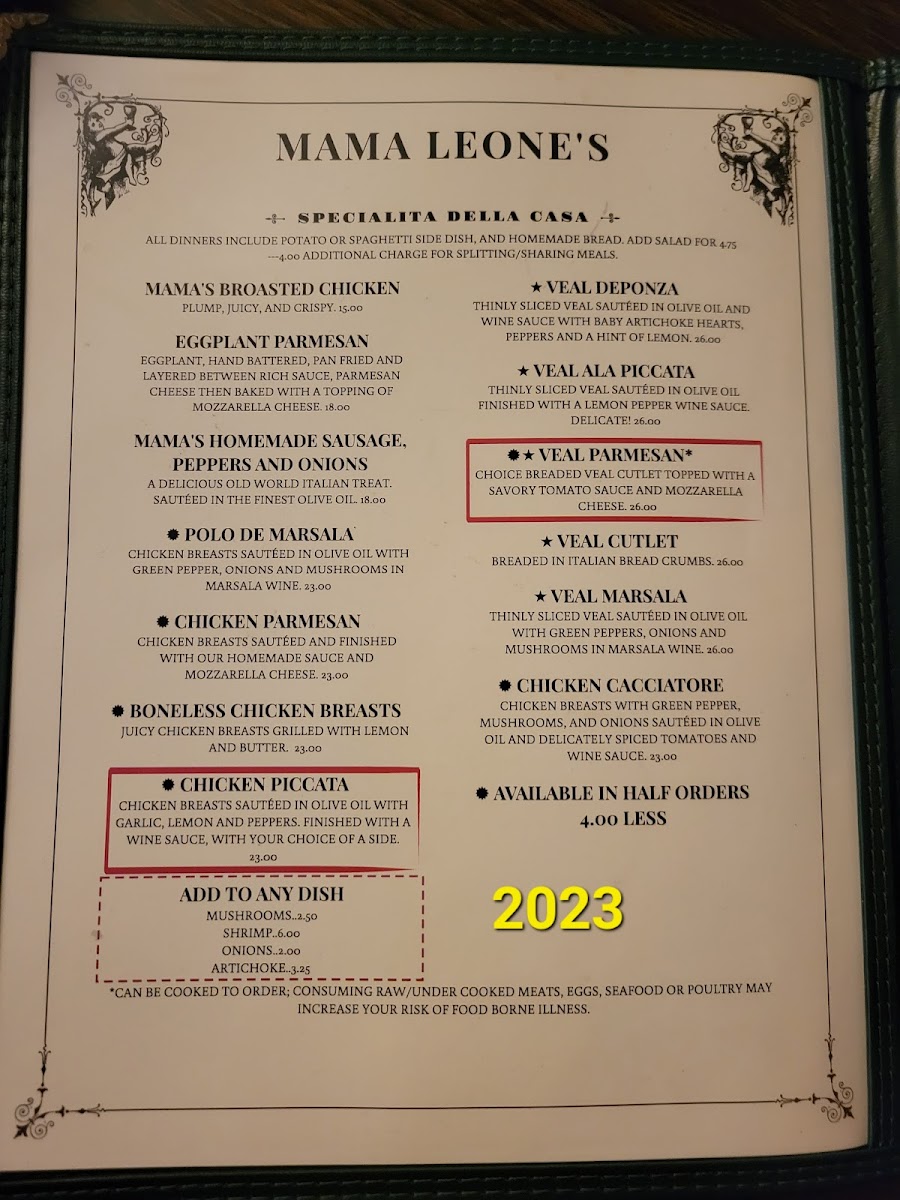 Mama Leone's Italian Restaurant Photo Menu 3